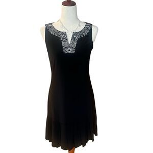 WHBM Black Sleeveless Stretchy V-Neck Ruffled Hemline Dress Size XS